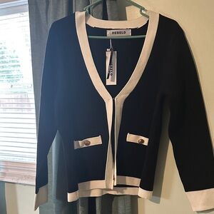Women's Black and White Cardigan Sweater